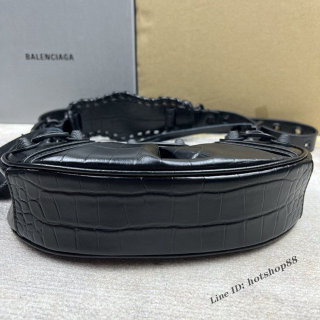 Balenciaga專櫃爆款Le Cagole半月牙腋下包餃子包 巴黎世家經典小號爆裂黑鱷金機車包 fyj1091